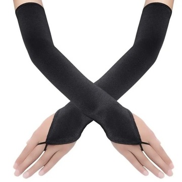Długie mitenki czarne rękawiczki bez palców elast.