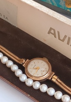 Vintage zegarek Avia Swiss złoto 9 k bransoletka 