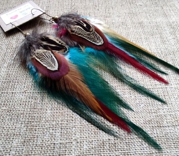 Kolczyki pióra kolorowe handmade handcraft 
