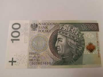 Banknot 100 zł GD 1601600  UNC 