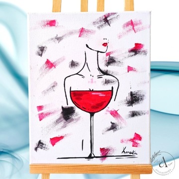 Obraz na płótnie 25cm x 30 cm - kobieta wino