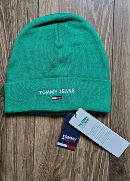 czapka beanie Tommy Jeans zimowa z logo zielona