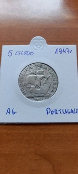 5 ESKUDO z 1947 r Portugalia , srebro
