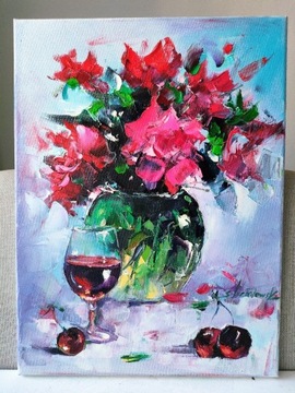 Obraz olejny Kwiaty Bukiet Wino