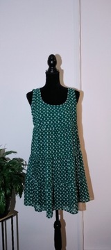 Sukienka trapezowa zielona biała falbana 38 M 