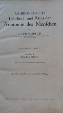 ATLAS ANATOMII Z 1922r. RAUBER-KOPSCH