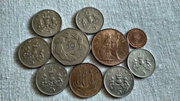 Zestaw monet GBR Elżbieta II 10 szt. każda inna.