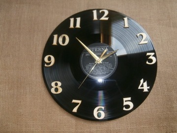 Zegar z płyty winylowej 30 cm, wska. białe, złote 