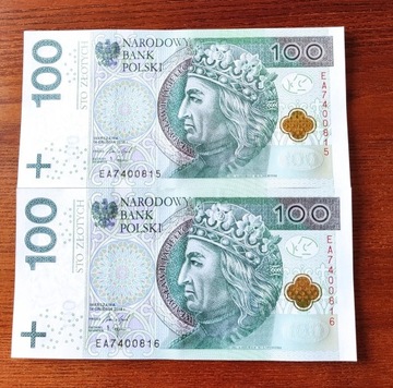 Banknoty o nominale 100 zł kolejne numery seryjne