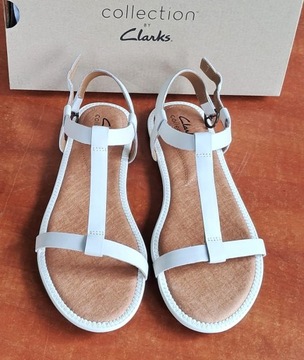 Białe skórzane sandały Clarks r. 38-39 nowe 