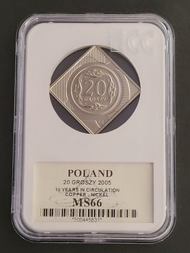 20 gr klipa 10 lat w obiegu Mennica Państw. MS 66