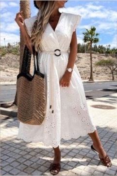 biała ażurowa włoska  sukienka boho  xs s m 