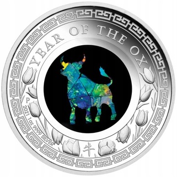 Srebrna moneta Opal Lunar Rok Bawoła 1 oz srebra