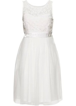 Biała koronkowa sukienka Bon prix 36