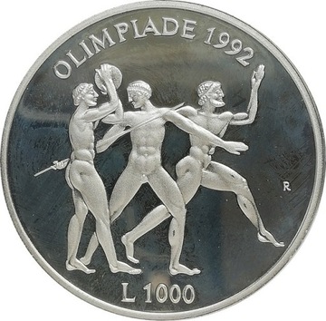 San Marino 1000 lire 1992, Ag proof KM#277