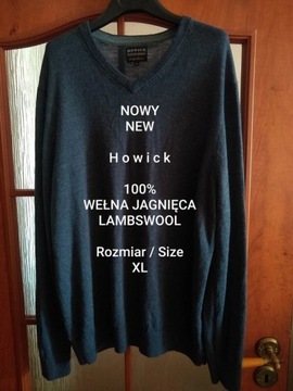 NOWY Howick Męski sweter, 100% Wełna Jagnięca,  XL