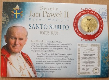 Jan Paweł II Santo Subito 2014 + certyfikat 