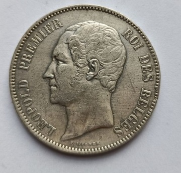 Moneta srerbo 5Fr Belgia Leopold IST 1853