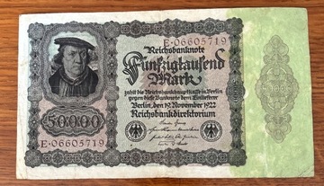 Reischbanknote Niemcy 50 000 Marek 1922 rok
