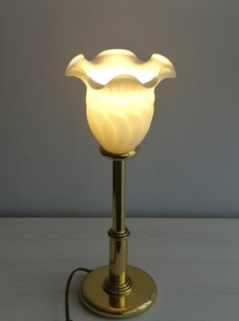 lampa stołowa z kloszem szklanym kwiat, stan BDB