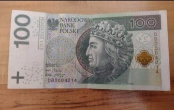 Banknot 100zł Niska Seria DB0004014 