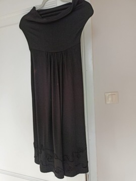 Czarna sukienka bez ramiączek S/M haft ciąża 