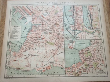 Stary plan miasta Triest Fiume Pola 1899r antyk.