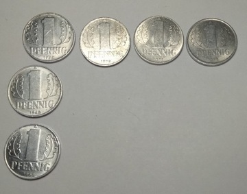 NRD 1 pfennig  1968 - 1975 6 sztuk