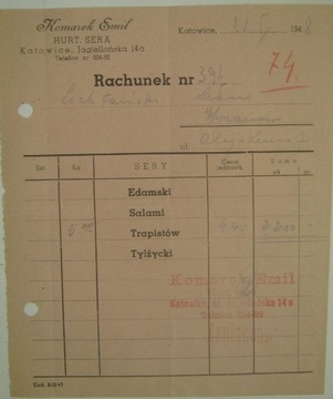 Katowice 1947 r hurt gatunki sera,  ul. Jagiellońs
