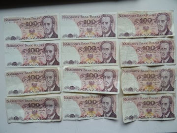 Polska 12 banknotów 100 złotych PRL różne serie ciekawy mix -L043