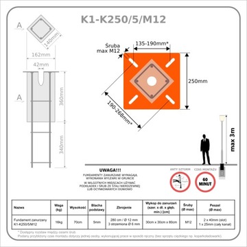 Fundament Zanurzany Footing 16kg  lampy maszty M12