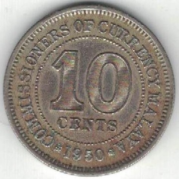 Malaje Brytyjskie 10 centów 1950 19,5 mm nr 1