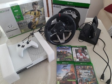 Xbox one s 500GB+ pad+ kierownica+ gry