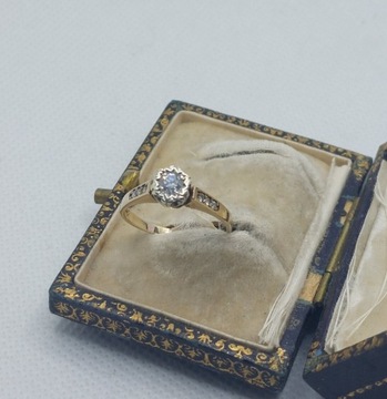 Pierścionek zaręczynowy złoto 375 diament brylant  soliter antyk wycena