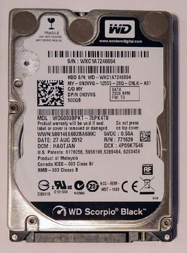 Dysk HDD WD Scorpio Black 500GB 7200 rpm S.M.A.R.T