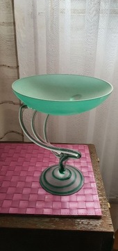 wazon szklany zielony rękodzieło retro lata 80-te