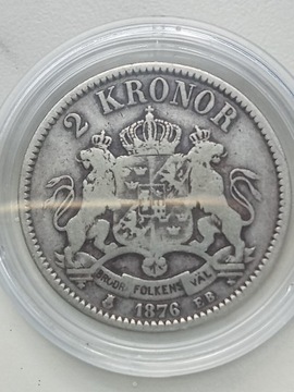Szwecja 2 Korony 1876 !! r 15 gram srebro 800 