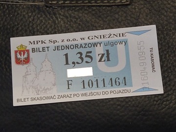 Bilet komunikacja MPK Gniezno 1.35 zł 