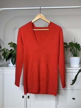 100% kaszmir sweter czerwony z kapturem
