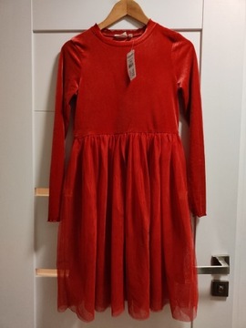 KappAhl sukienka nowa czerwona welur 164