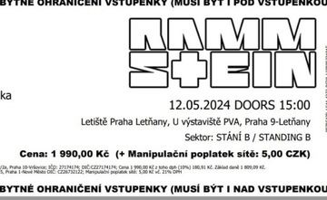 Bilet na koncert Rammstein 12.05.2024 r. Praga