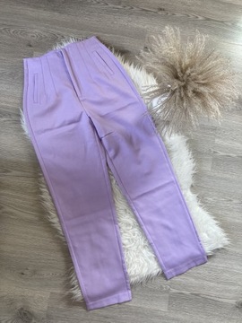 Shein liliowe pastelowe spodnie z wysokim stanem eleganckie nowe S