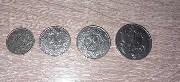 Monety międzywojenne 10gr, 20gr, 50gr, 1 zł 1923-1929