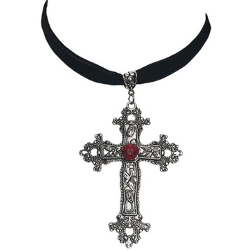 Gotycki choker duży krzyż aksamitka gothic metal