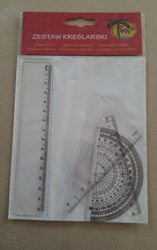 zestaw kreślarski linijka 15 cm ekierki kątomierz