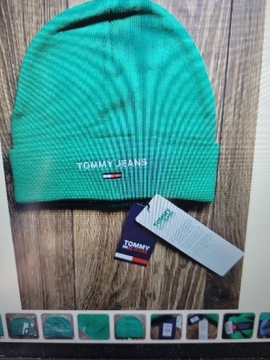 czapka beanie Tommy Jeans zimowa z logo zielona