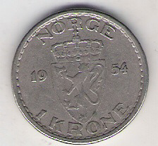 Norwegia 1 krone 1954 