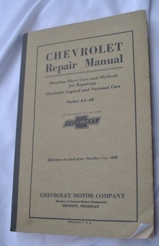 CHEVROLET REPAIR MANUAL SERIES AA-AB 1928