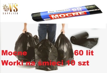 WORKI NA ŚMIECI 60L uniwersalne mocne 10 sztuk 