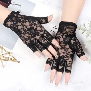Krótkie rękawiczki koronkowe w kwiaty pół palców